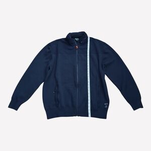 Orvis Men's XXL Full-Zip Outdoor Jacket Packable Hood Hiking Travel Fleece Navy